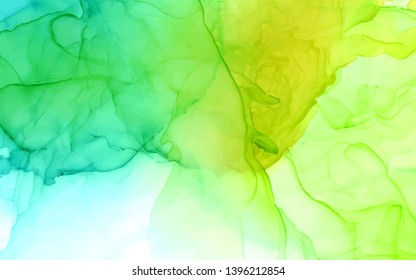Alcohol ink vector bright color abstract background. Green, blue colors