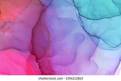 Alcohol Ink Vector Bright Color Abstract Background. Pink, Violet, Blue Colors