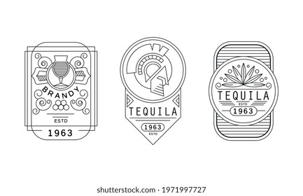 Alcohol Labels with Brandy and Tequila Vector Set