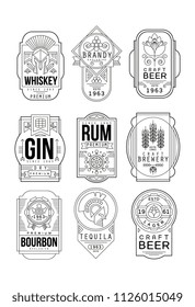 Alcohol labels set, retro alcohol industry monochrome emblem vector Illustration on a white background