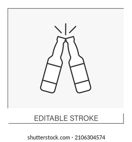  Alcohol line icon. Cheers. Two beer bottles. Drinking. Beer concept. Isolated vector illustration. Editable stroke