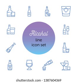 Alcohol line icon set. Set of line icons on white background. Drinking concept. Tequila, whiskey, vodka. Vector illustration can be used for topics like beverage, cafe, bar