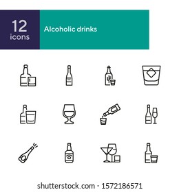 Alcohol line icon set. Set of line icons on white background. Drinking concept. Tequila, whiskey, vodka. Vector illustration can be used for topics like beverage, cafe, bar