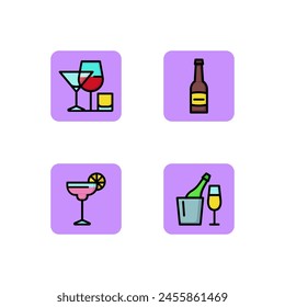 Alcohol line icon set. Wine, bottle beer, champagne and cocktails in glass. Bar and party concept. Vector illustration for web design