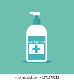 alcohol liquid pump bottle for hygiene, medical use, flat vector illustration