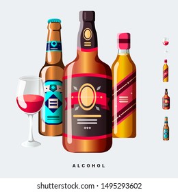 Alcohol liquor beer wine vector graphic illustration