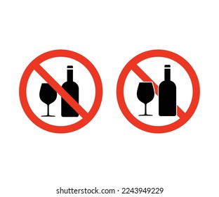 Alcohol not allowed sign. No alcohol sign. stop alcohol symbol