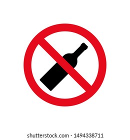 Alcohol not permitted allowed sign. Bottle glass drink forbidden, alcohol symbol stop.