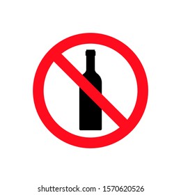 Alcohol not permitted allowed sign. Bottle glass drink forbidden, alcohol symbol stop.