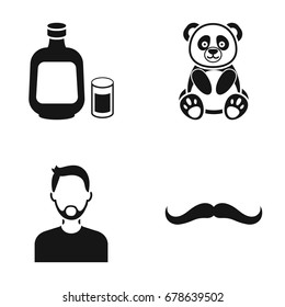 Alcohol, Panda and other web icon in black style. man, mustache icons in set collection.