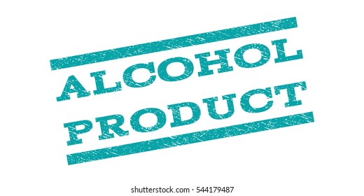 Alcohol Product watermark stamp. Text caption between parallel lines with grunge design style. Rubber seal stamp with unclean texture. Vector cyan color ink imprint on a white background.