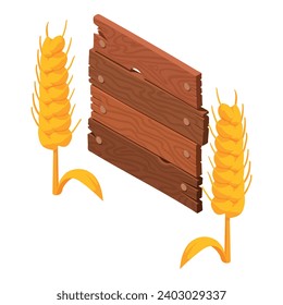 Alcohol production icon isometric vector. Mature barley spikelet and wood plaque. Production, business, hobby