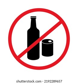 Alcohol prohibited icon. Alcohol not allowed icon. Bottle and can silhouette icon. Vector.