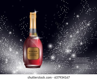 Alcohol, Red Wine, White Wine Bottle on the Sparkling Background for Your Design. Vector Illustration
