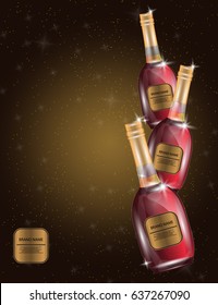 Alcohol, Red Wine, White Wine Bottles on the Sparkling Background for Your Design. Vector Illustration