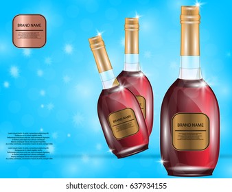 Alcohol, Red Wine, White Wine Bottles on the Sparkling Background for Your Design. Vector Illustration
