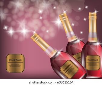 Alcohol, Red Wine, White Wine Bottles on the Sparkling Background for Your Design. Vector Illustration
