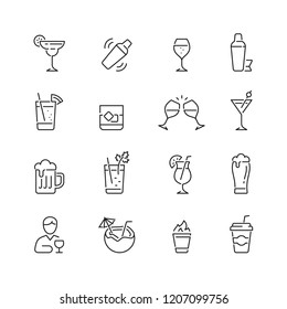 Alcohol related icons: thin vector icon set, black and white kit