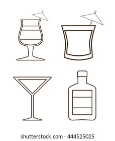 Alcohol represented by Icon set of silhouette cocktails design. Isolated and flat illustration