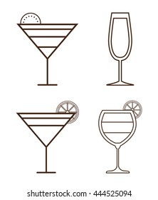 Alcohol represented by Icon set of silhouette cocktails design. Isolated and flat illustration