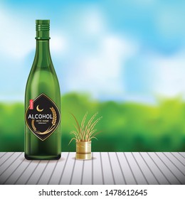 Alcohol Rice Wine Packaging Design and Template background for Alcoholic 
 Beverages Products. 