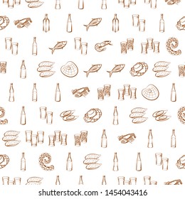 Alcohol and Seafood set. Background for printing, design, web. Usable as icons. Seamless. Binary color.