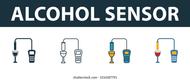 Alcohol Sensor icon set. Premium simple element in different styles from sensors icons collection. Set of alcohol sensor icon in filled, outline, colored and flat symbols concept.