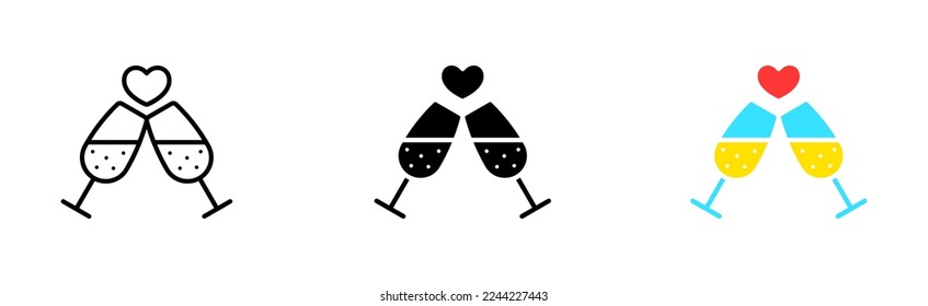 Alcohol set icon. Bottle, wineglass, glass, leaf, wine, grape, clock, time, aging, restaurant. Drink concept. Vector icon in line, black and colorful style on white background