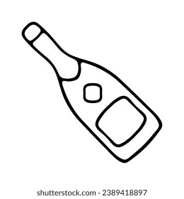 Alcohol set icon. Bottle, wineglass, glass, leaf, wine, grape, clock, time, aging, restaurant. Drink concept. New Year, Christmas, holiday, gift, Santa, celebration, January 1, winter.