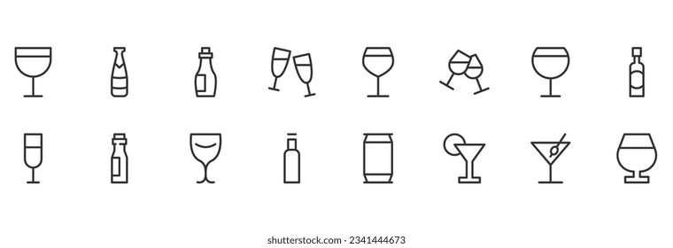 alcohol set of simple line icons. Collection of web icons for UIUX design. Editable vector stroke 48x48 Pixel Perfect