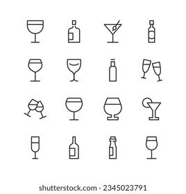 conjunto de alcohol de iconos de línea simple. Colección de iconos web para el diseño de UIUX. Razo vector editable 48x48 Pixel Perfecto