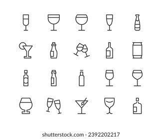 alcohol set of simple line icons. Collection of web icons for UIUX design. Editable vector stroke 48x48 Pixel Perfect