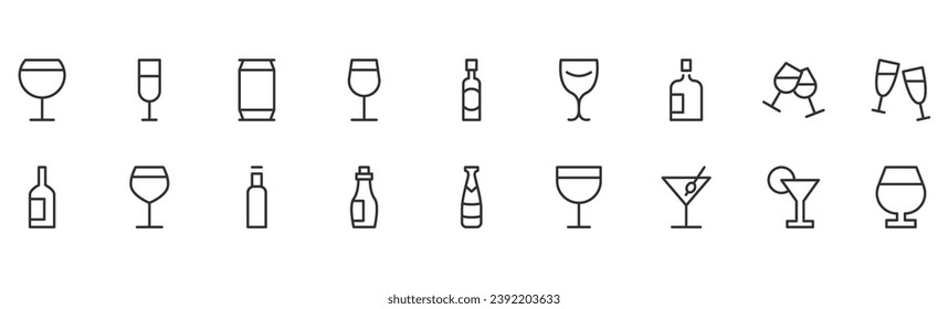 alcohol set of simple line icons. Collection of web icons for UIUX design. Editable vector stroke 48x48 Pixel Perfect