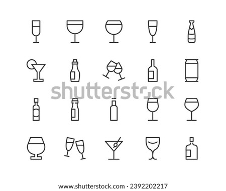 alcohol set of simple line icons. Collection of web icons for UIUX design. Editable vector stroke 48x48 Pixel Perfect