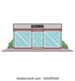 Alcohol shop front. Street local wine bar building exterior. European bar facade. Liquor shop front cartoon vector illustration. Pub storefront


