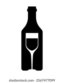 Alcohol sign. Bottle of wine and glass.