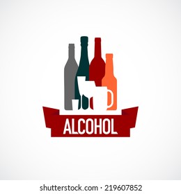 Alcohol sign. Different bottle and glass silhouettes.