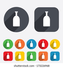 Alcohol sign icon. Drink symbol. Bottle. Circles and rounded squares 12 buttons. Vector