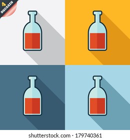 Alcohol sign icon. Drink symbol. Bottle. Four squares. Colored Flat design buttons. Vector