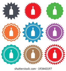 Alcohol sign icon. Drink symbol. Bottle. Stars stickers. Certificate emblem labels. Vector