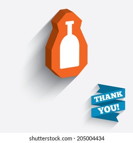 Alcohol sign icon. Drink symbol. Bottle. White icon on orange 3D piece of wall. Carved in stone with long flat shadow. Vector