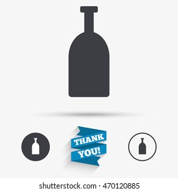 Alcohol sign icon. Drink symbol. Bottle. Flat icons. Buttons with icons. Thank you ribbon. Vector