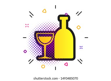 Alcohol sign icon. Halftone dots pattern. Drink symbol. Bottle with glass. Classic flat alcohol icon. Vector