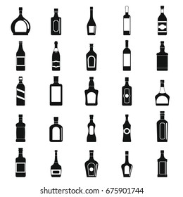 Alcohol Simple Black Silhouette Icons Set With Drink Bottles Isolated Vector Illustration