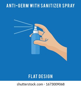 Alcohol spray Hygienic Gel for Hands Properly. Cleaning Hands with Antiseptic Product. Prevention against Virus, Germs and Infection. flat icon design, illustrate.