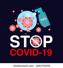 Alcohol spray for Stop coronavirus (covid-19) icon on background.