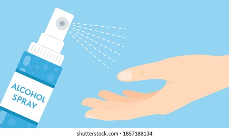Alkoholsprühvektor. Spritzenspray. Handvektor.