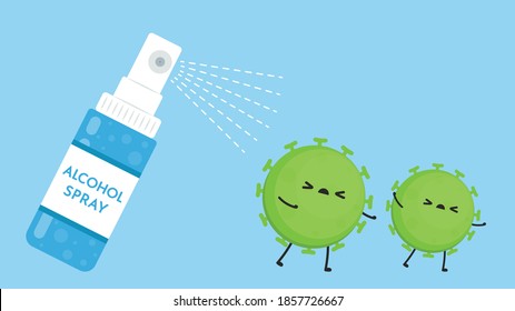 Alcohol spray vector. Bottle alcohol spray. Virus character design.