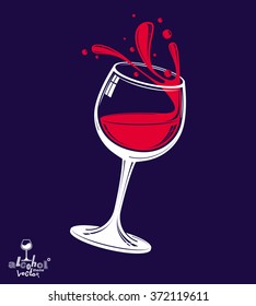 Alcohol theme vector art classic illustration. 3d realistic wine goblet with splash, leisure idea design object.