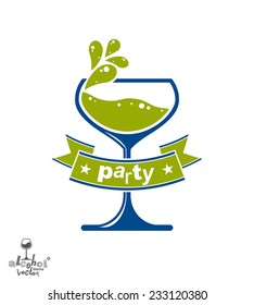 Alcohol theme vector art illustration. Festive goblet with decorative wavy ribbon, party and celebration idea design object.